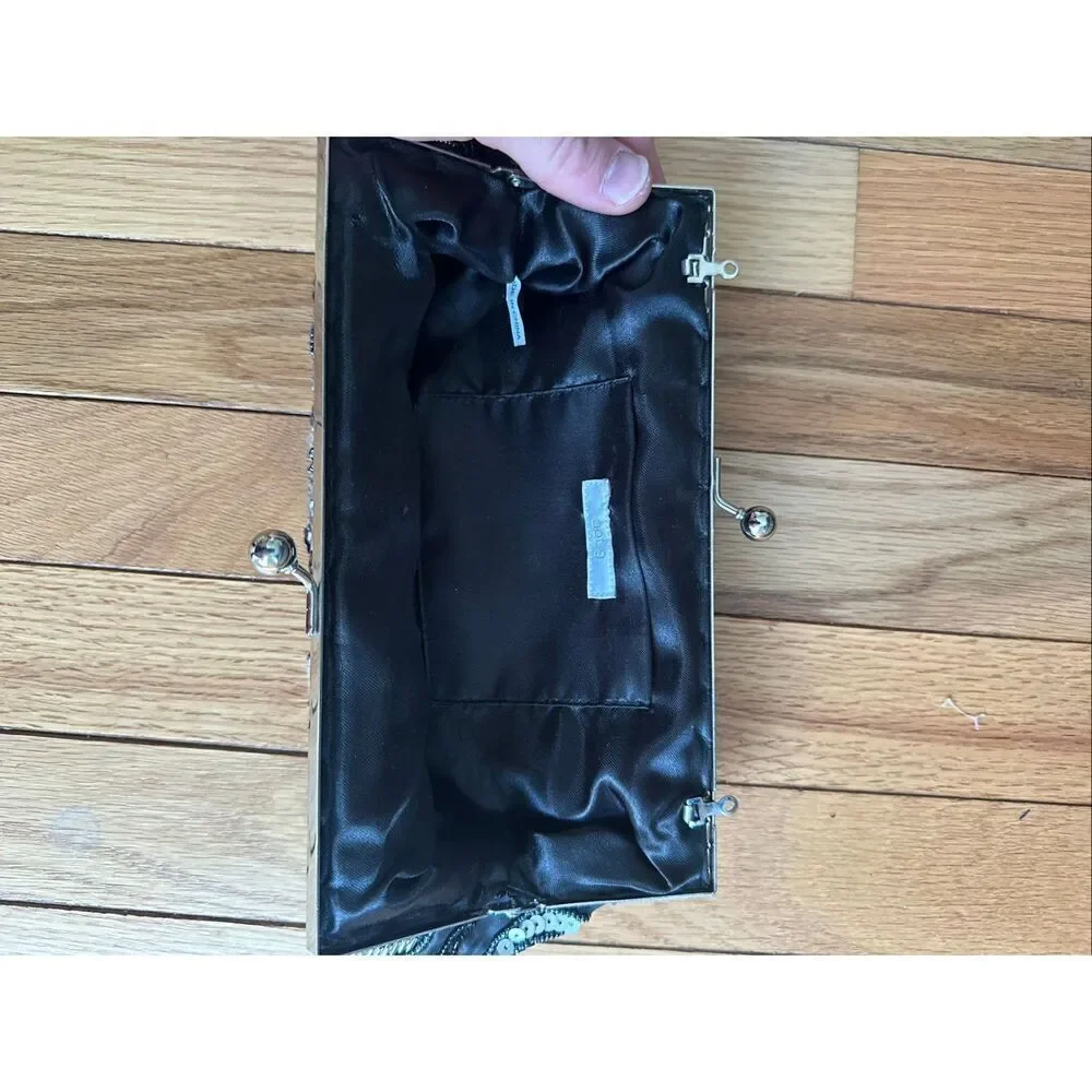 Apt 9 Black Beaded Sequin Clutch Kiss Lock